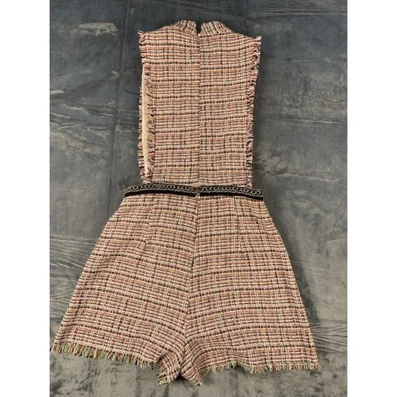 Zara Size Small Tweed Jumpsuit/romper/ Chic Dress Pink Lined - Picture 2 of 10